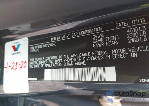 2013 Volvo S60 T5 from USA, damaged, VIN YV1612FS6D1214240